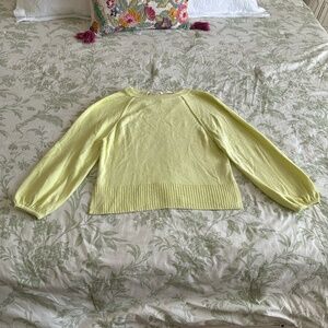 Anthropologie Emily Puff Sleeve Light Green Sweater with Bow Back Detail